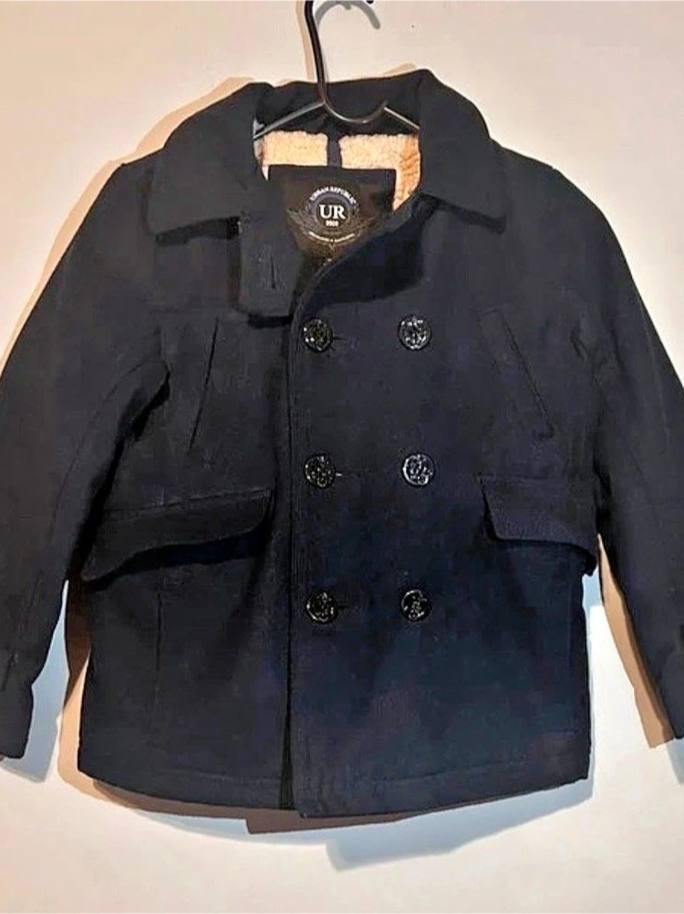 Urban Republic Boys Wool Blend Double-Breasted Peacoat with Sherpa Lining Boys'